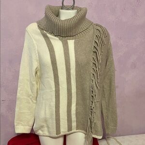 Chico's Beige and Cream Cowl Neck Sweater